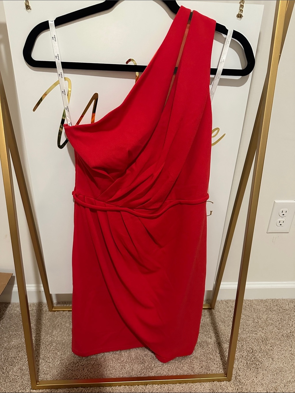 One-Shoulder Red Draped Women's Dress